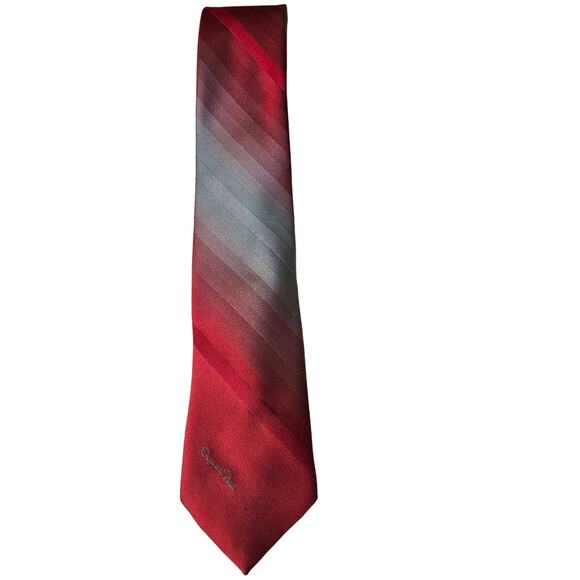 Vintage Oscar de la Renta Red Ombre Diagonal Striped Tie Logo - Picture 1 of 5